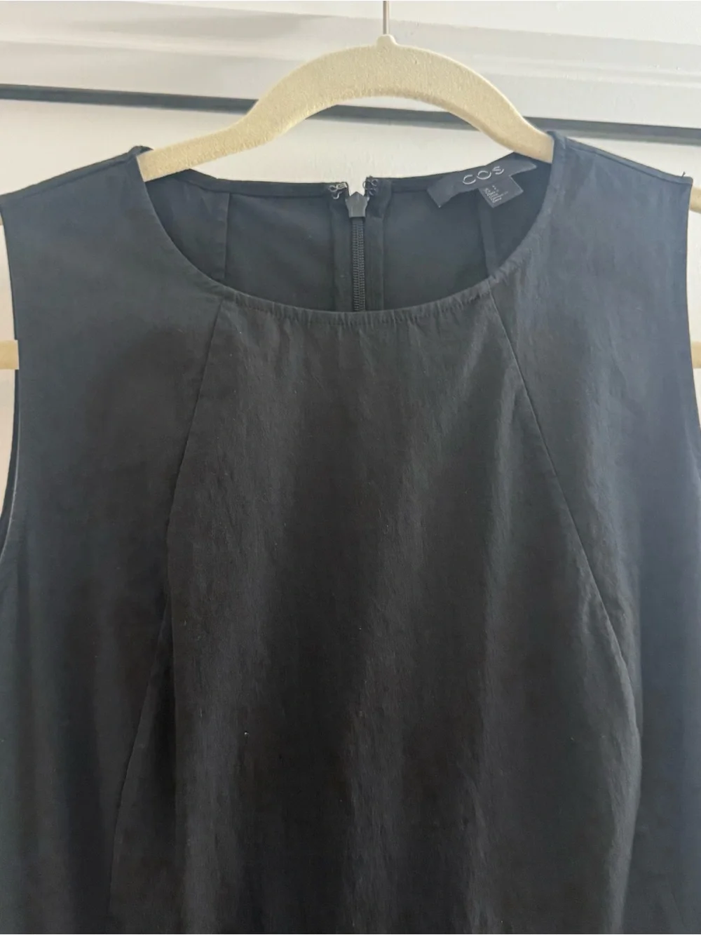 COS Waisted Pleated Sleeveless Midi Dress Black High Low Hem Small Minimalist - Picture 3 of 11